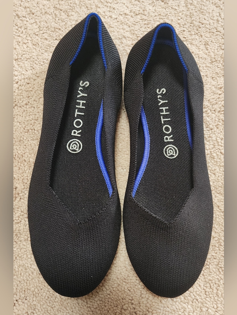 Rothy's Black Ballet Flats with Blue Accents